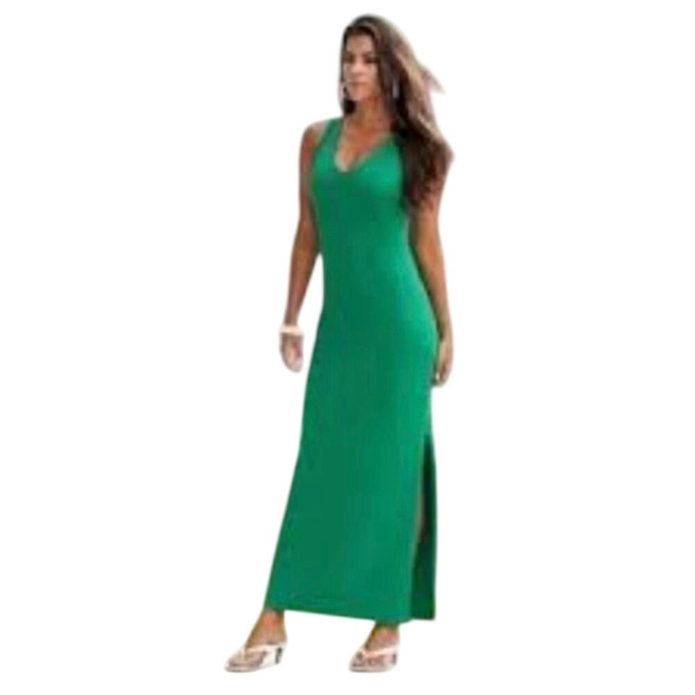 Boston Proper Easy Travel V Neck Sleeveless Maxi Dress Size S Small Green